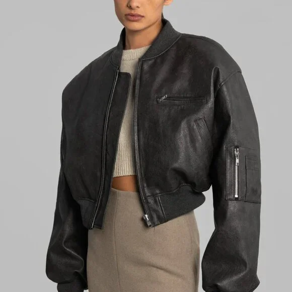 Frankie Shop Cropped Faux Leather Jacket - Picture 4 of 12